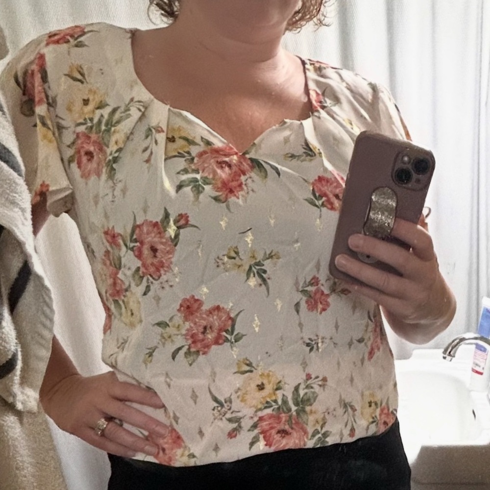 Sara Michelle Floral Blouse with Red and Yellow Accents